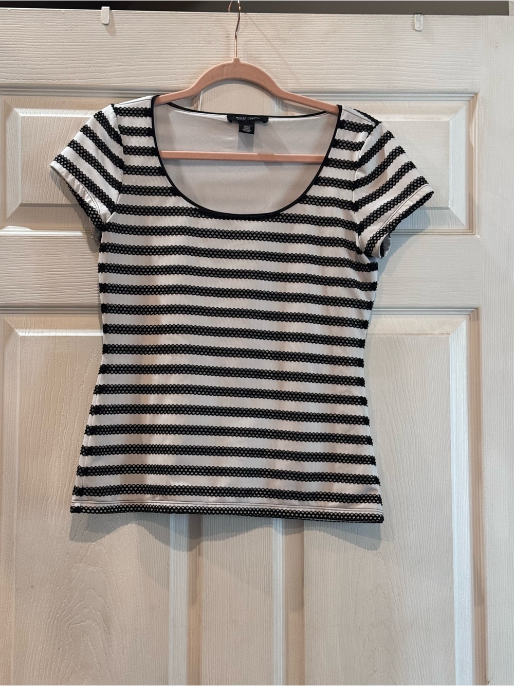 White House Black Market Black & White Striped Scoop Neck Tee